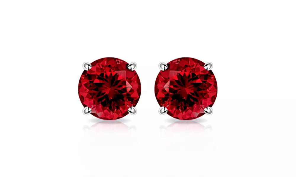 Solid 10K White Gold 2CTW Garnet Stud Earrings With Gift Box By MUIBLU Gems - Second Medium