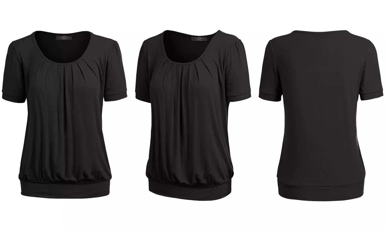 Made by Johnny Women's Scoop Neck Short Sleeve Front Pleated Blouse