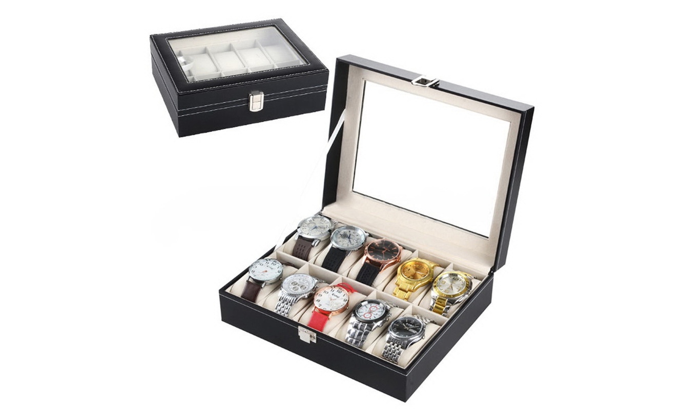 PU Leather Watch Cushion Display Glass Top Organizer Box(6,10,12,20,24 Slots)