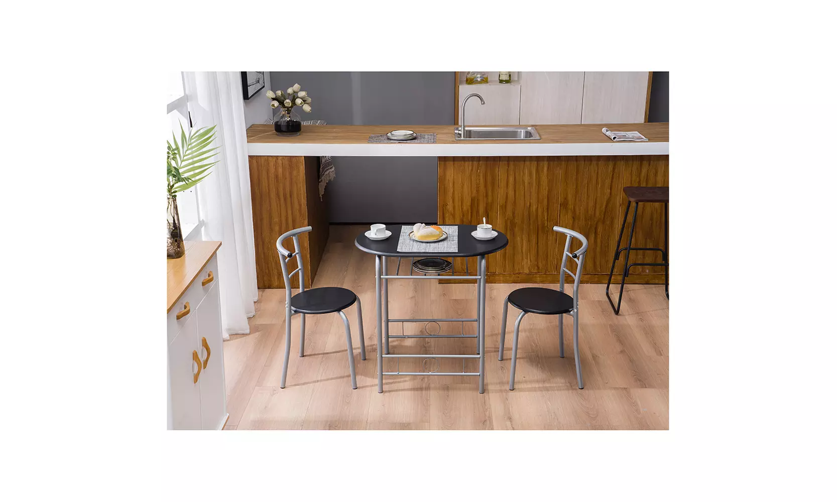 Modern Dining Set Simple Bar Table and Tound Stool (Set of 3) - Primary Image