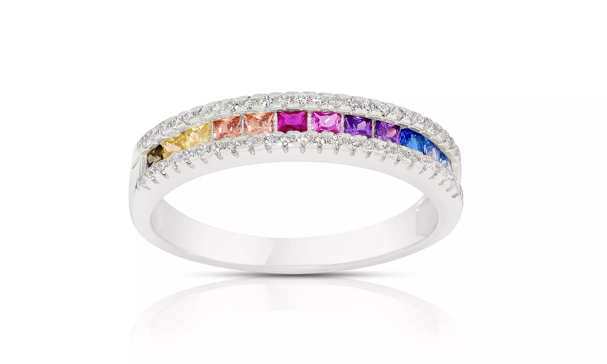 Luxe Rainbow Eternity Rings in Solid Sterling Silver 