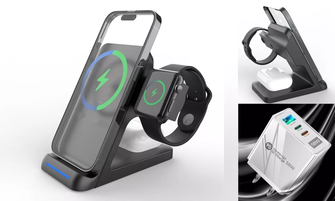 3 in 1 Charging Station Compatible with QI Devices