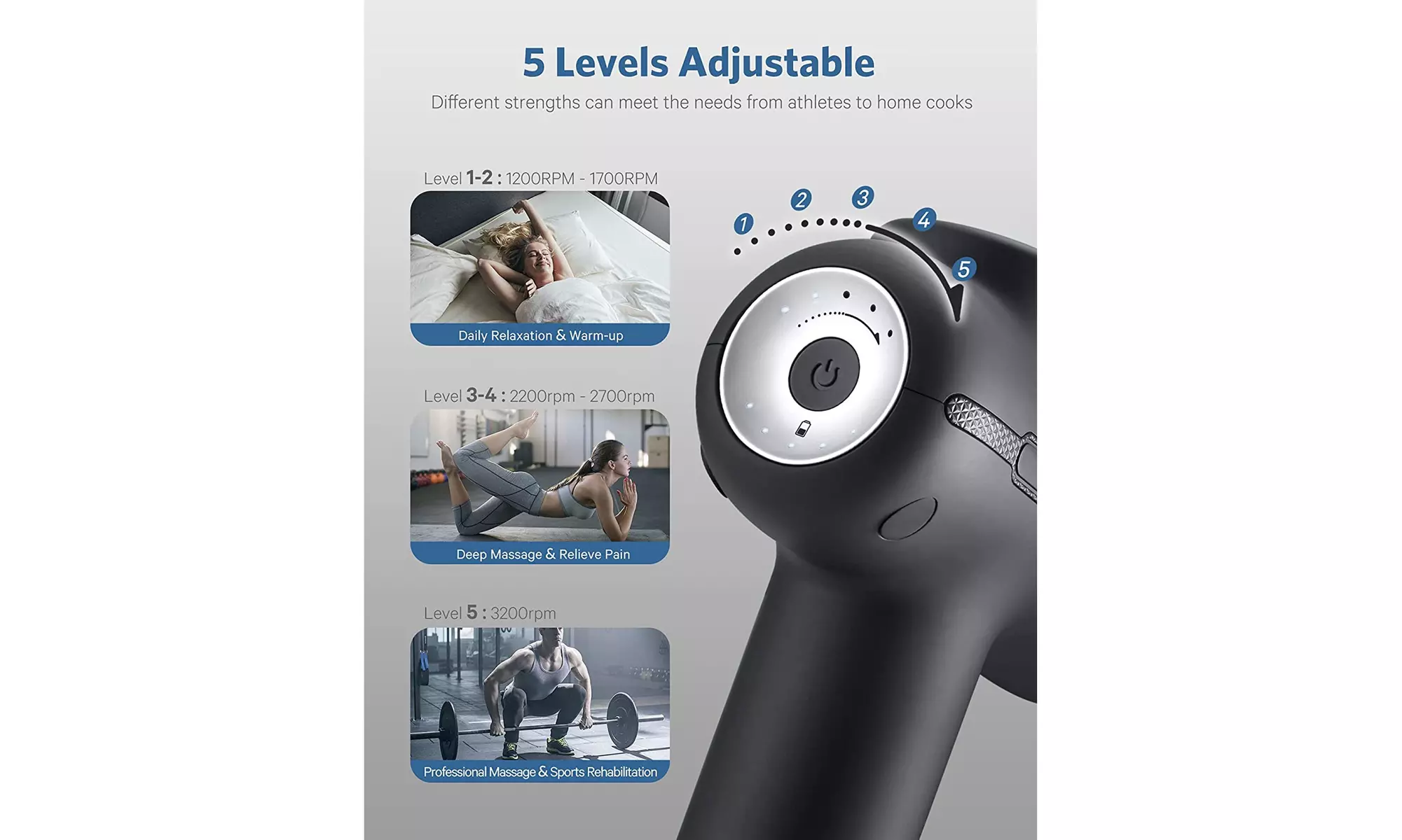 Naipo Handheld Massage Gun for Pain Relief w/ 5 Massage Heads (Black) - New 