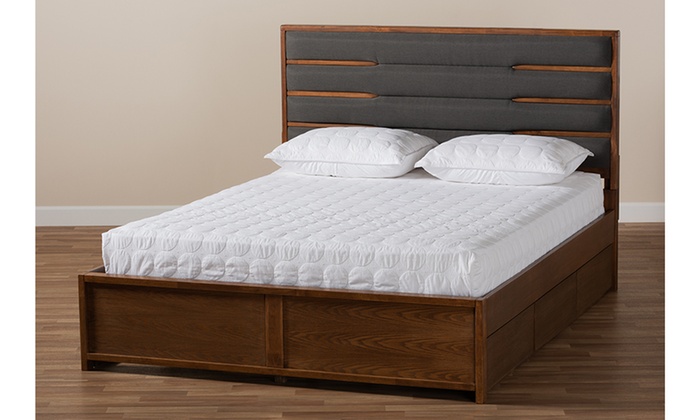 Elin Walnut Wood King Size Platform Storage Bed With Six Drawers