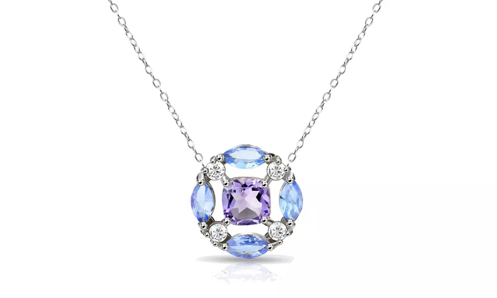 925 Silver African Amethyst & Tanzanite Tonal Necklace with White Topaz Accents - Primary Image