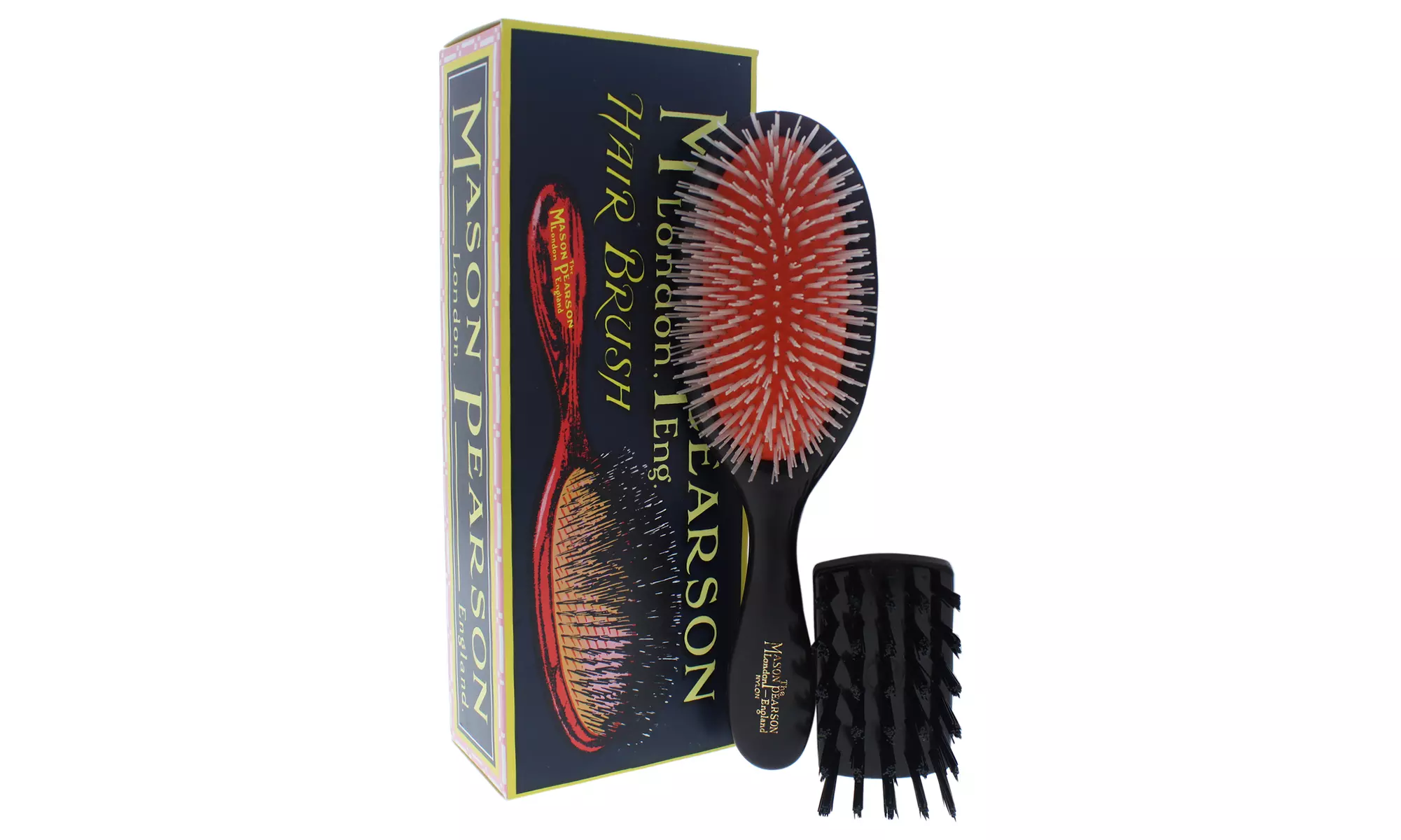 Mason Pearson Handy Nylon Brush   N3 Dark Ruby Hair Brush and Cleaning Brush - Second Medium
