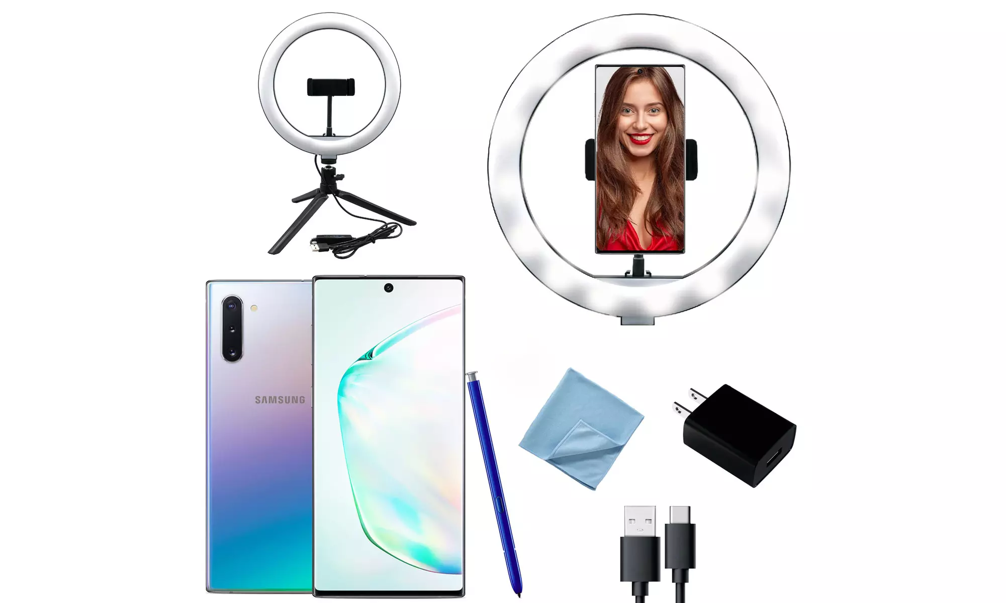 Samsung Galaxy Note 10 Silver Unlocked Smartphone with LED Ring, A Grade - Primary Image