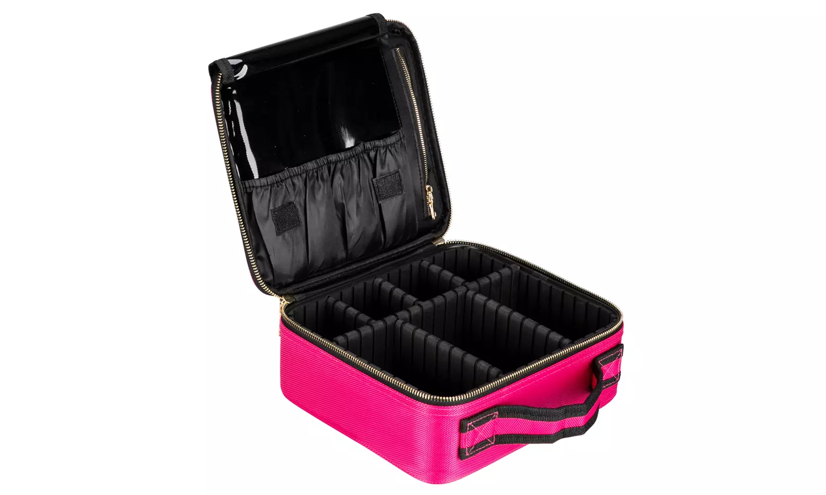 Professional High-capacity Multilayer Portable Travel Makeup Bag Strap Rose Red - Second Medium