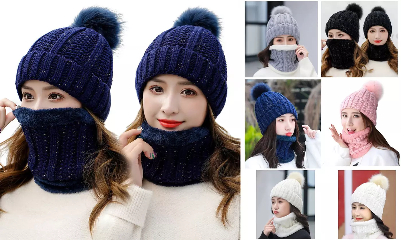 Unisex Men's Women's Winter Beanie Hat and Neck Warmer Warm Knit Hat Set