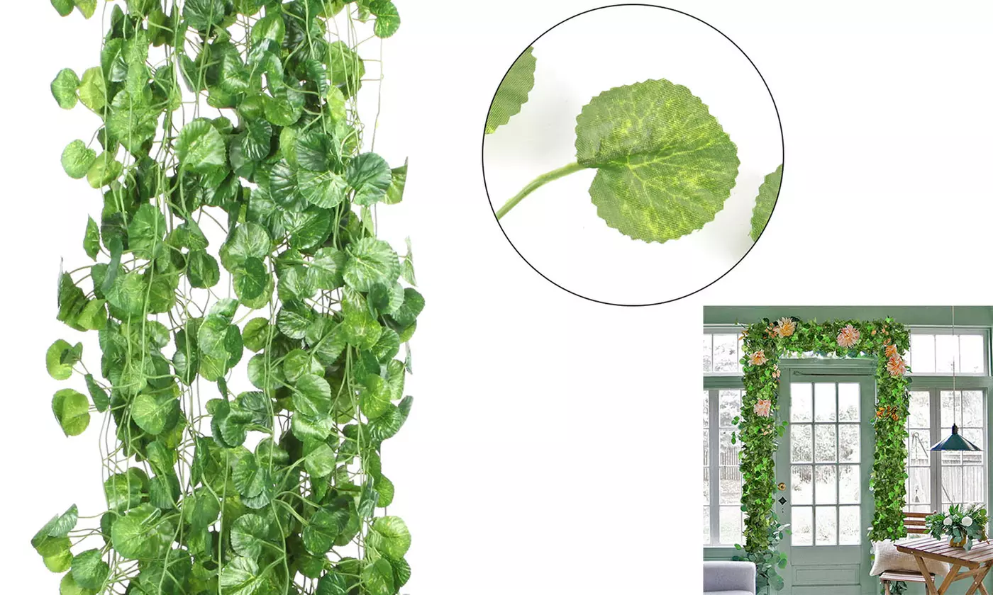 12Pcs Artificial Hanging Plants Fake Leaves Greeny Chain Wall Room Garden Decor