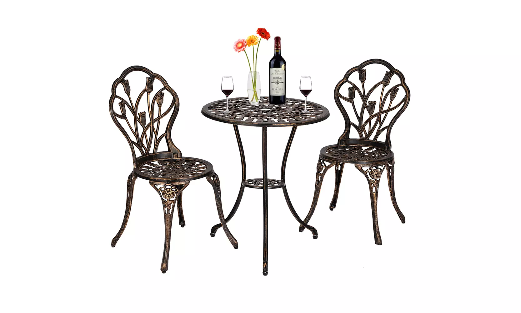 3-Piece Cast Aluminum Patio Bistro Set Outdoor Furniture Tulip - Second Medium