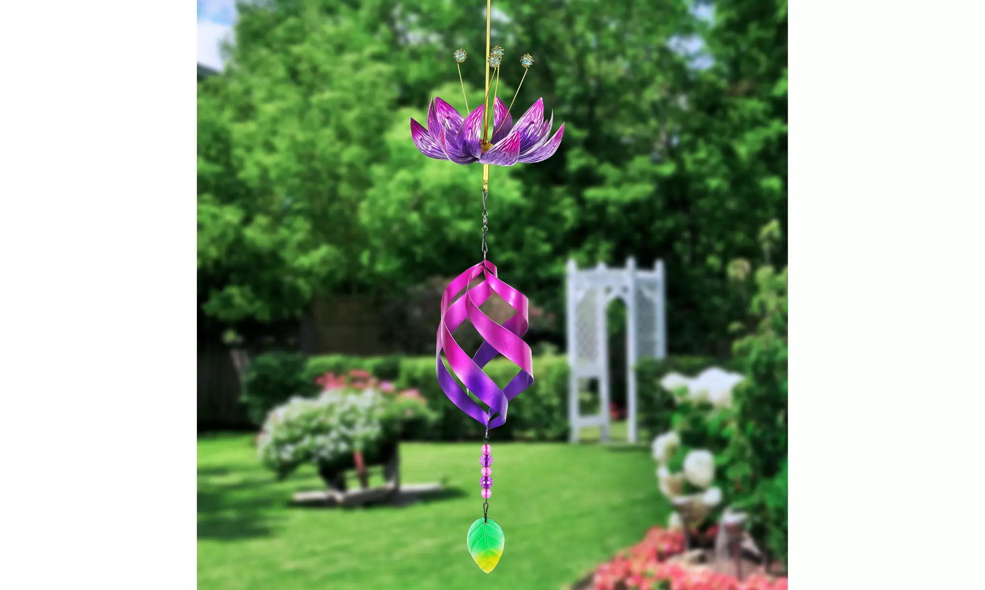 Exhart Spinning Lotus Flower with Metal Spiral and Chime Hanging Décor - Primary Image