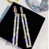 Image 3: Women Atmosphere Exaggerated Diamond Set Rectangular Earrings All-match Earrings