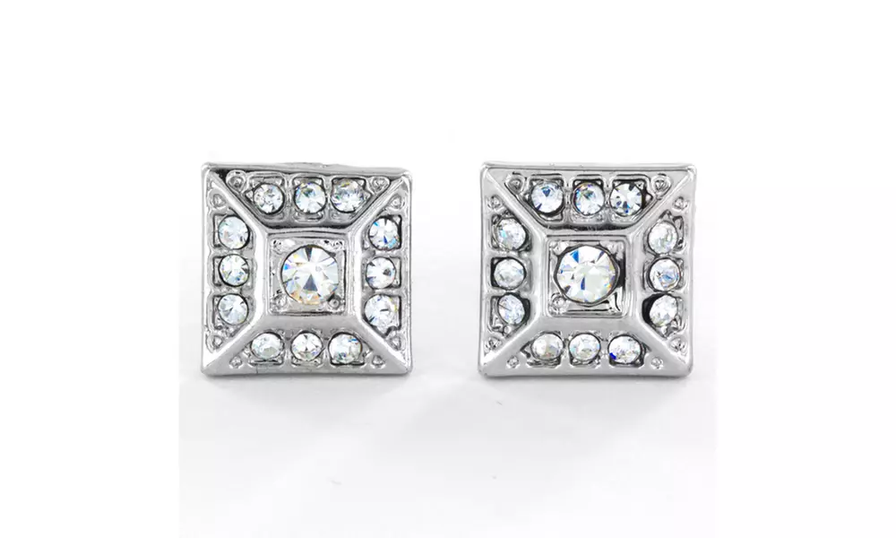 Micro Pave Crystal Square Pyramid Stud Post Earrings