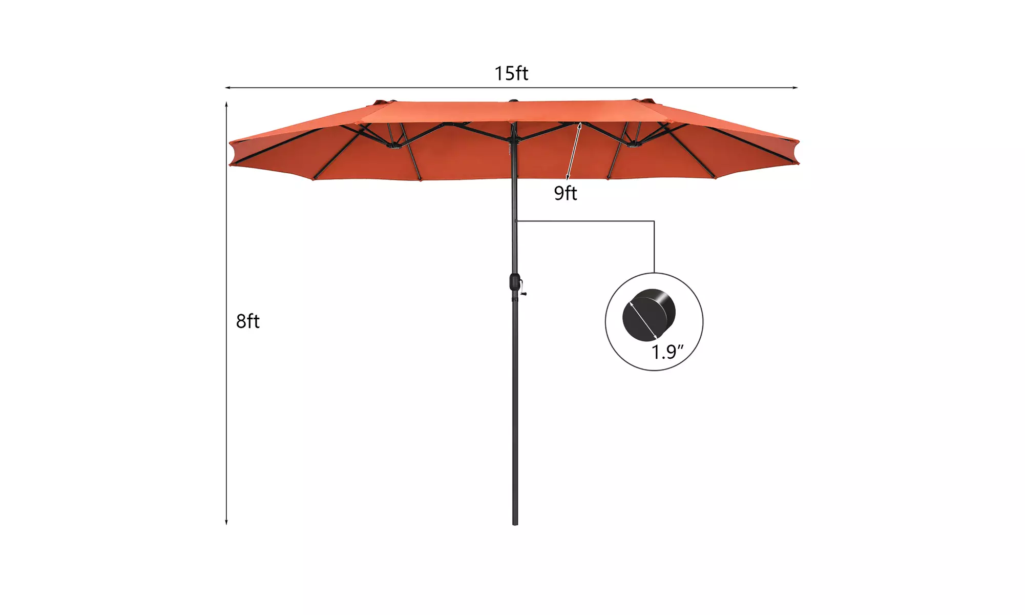 Costway 15FT Patio Double-Sided Umbrella Crank Outdoor Garden Market Sun Shade