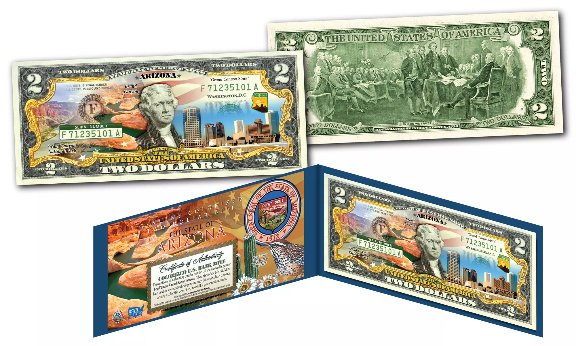 Official Genuine Legal Tender U.S. 2 Dollar Bills Honoring America's 50 States 