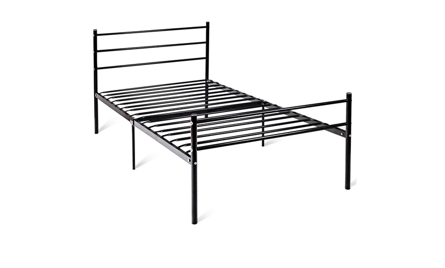 Image 11: Black Twin Size Metal Bed Frame Platform 6 Legs Headboards Furniture