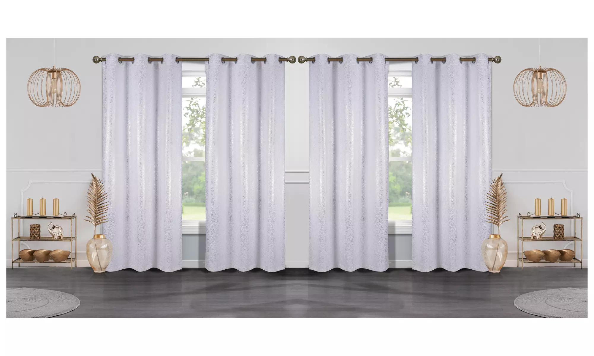 Cassie Metallic Textured Blackout Grommet Top Curtains (2 or 4-Pack) - Primary Image