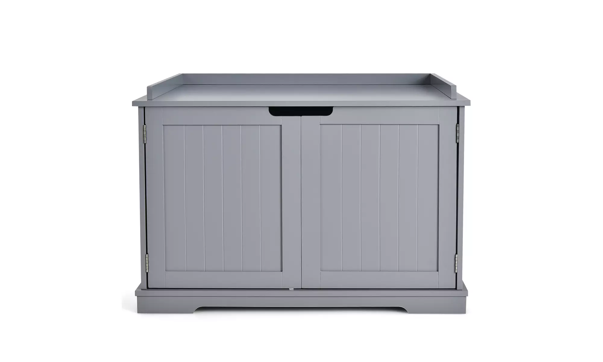 Costway Cat Litter Box Wooden Enclosure Pet House Washroom Storage Bench Grey