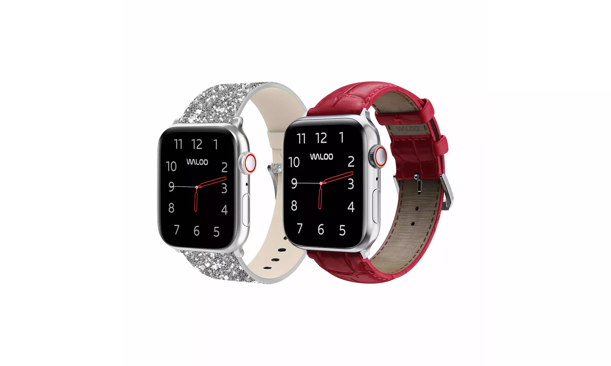 Waloo 2-Pack Leather Bling and Crocodile Embossed Apple Watch Bands