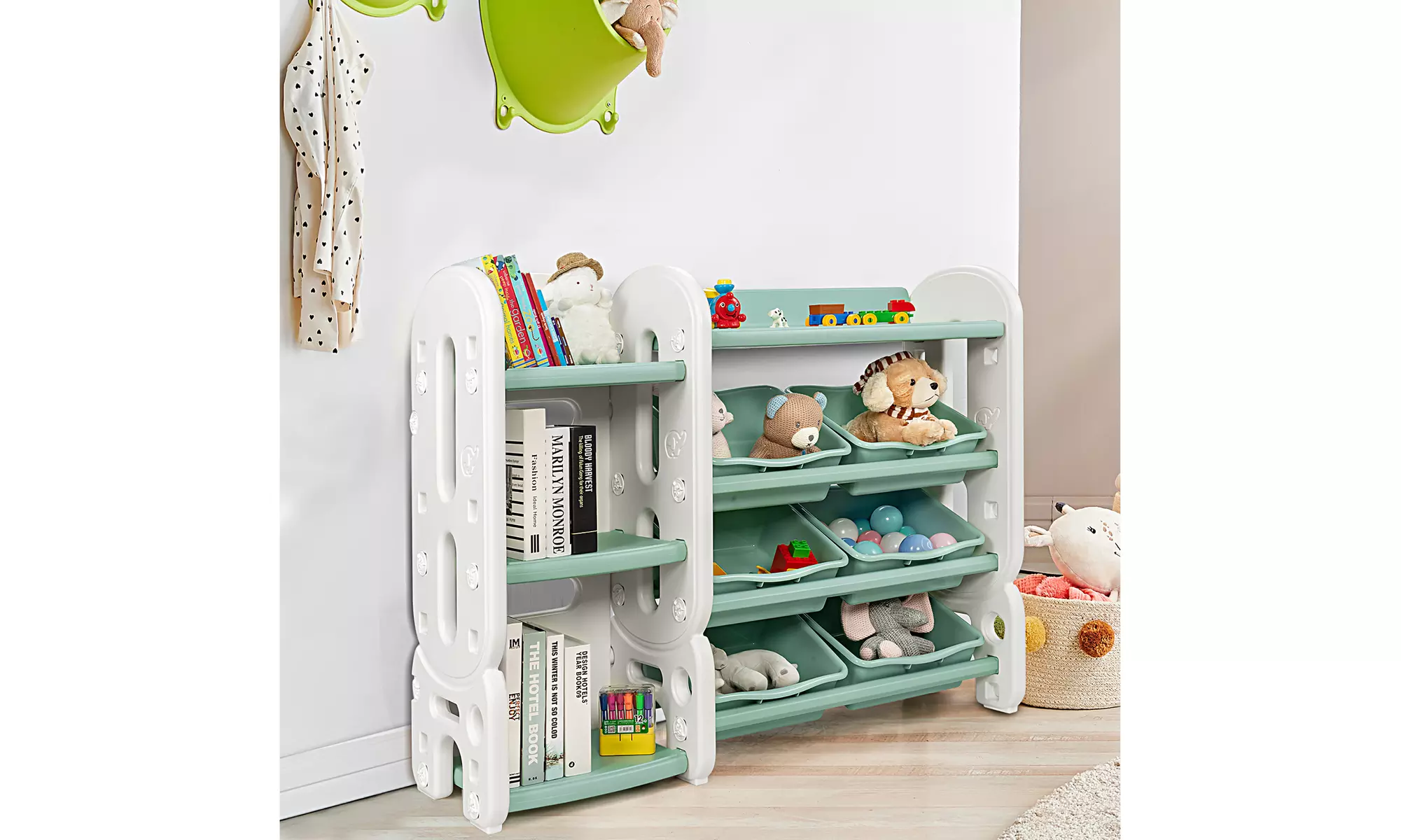 Costway Kids Toy Storage Organizer w/Bins & Multi-Layer Shelf for Playroom