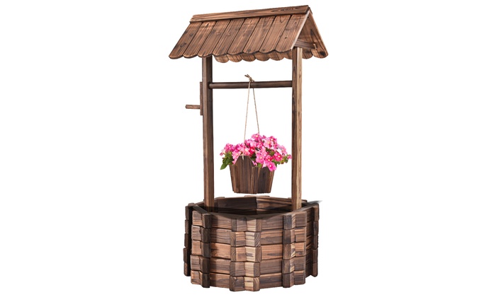 Outdoor Wooden Wishing Well Bucket Flower Plants Planter 