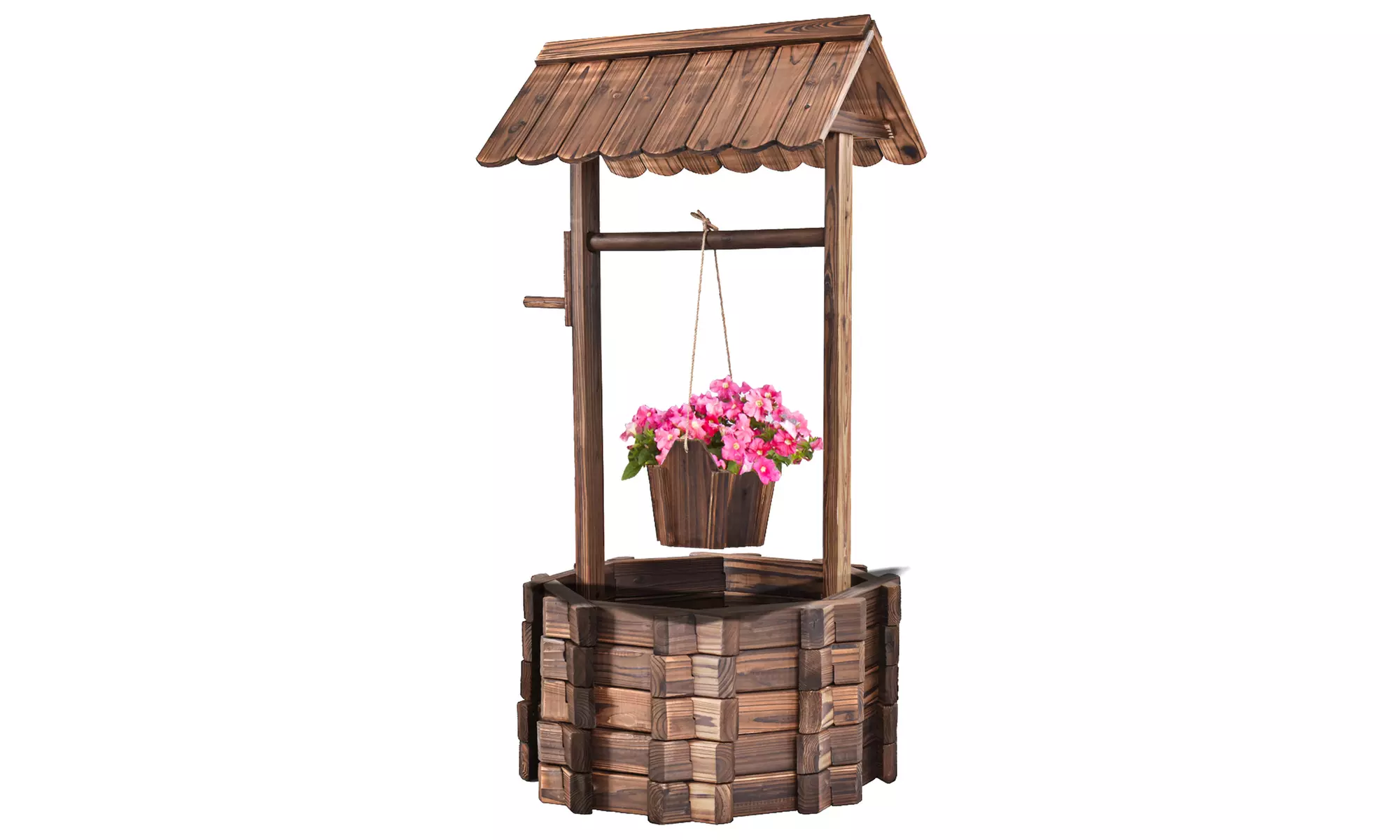 Outdoor Wooden Wishing Well Bucket Flower Plants Planter Patio Garden Home Decor - Primary Image