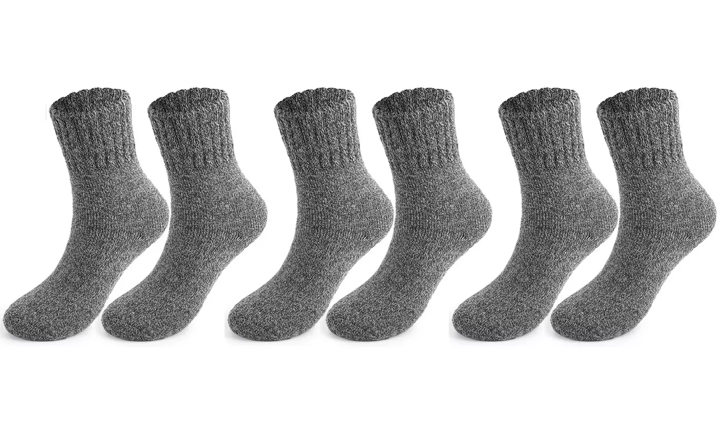 3 Pairs Men's Ultra-Thick Winter Warm Breathable Wool Hiking Crew Socks