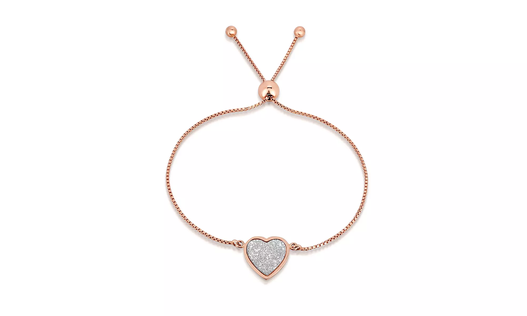 Italy Sterling Silver Adjustable Crystal Dust Heart Bracelet  