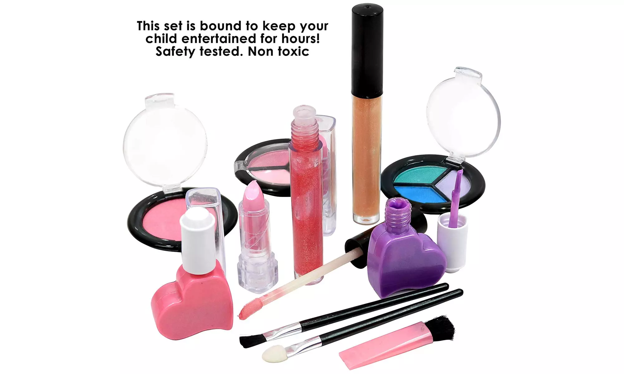 Pretend Play Kids Washable Real Makeup Set with Pink Cosmetic Kit Bag Set of 13 - Primary Image
