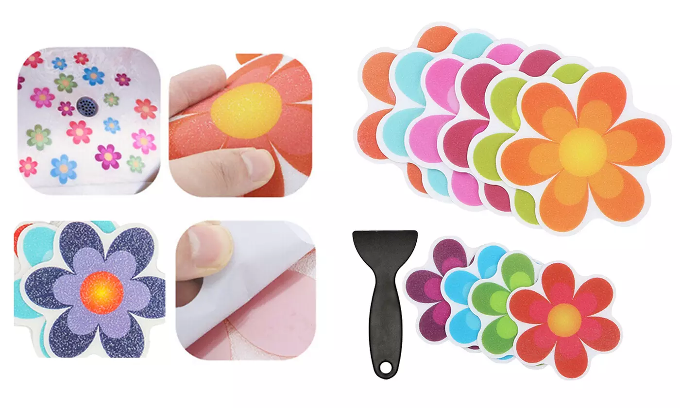 10pcs Non-Slip Bathtub Flower Stickers Tub Shower Decals Waterproof Appliques - Primary Image