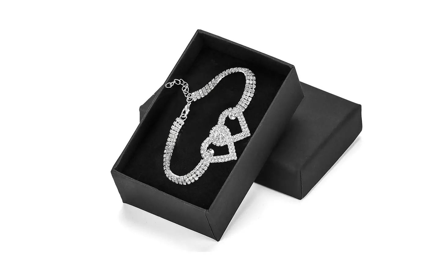 Rhinestone Double Heart Ankle Bracelets Crystal Tennis Anklet Bracelet Jewelry 