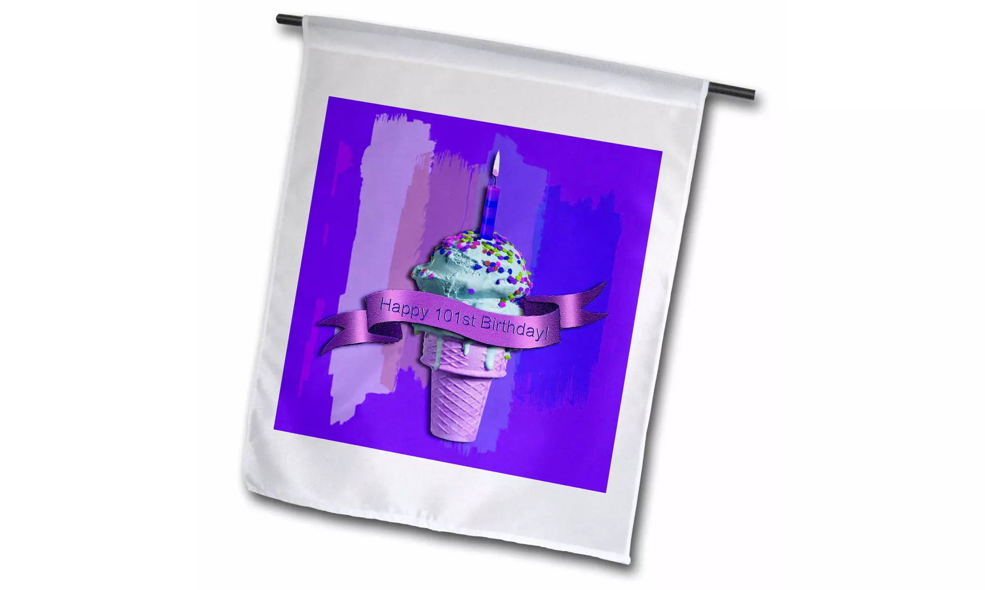  Garden Flag Happy 101st Birthday, Strawberry Ice Cream Cone on Abstract, Purple - Second Medium