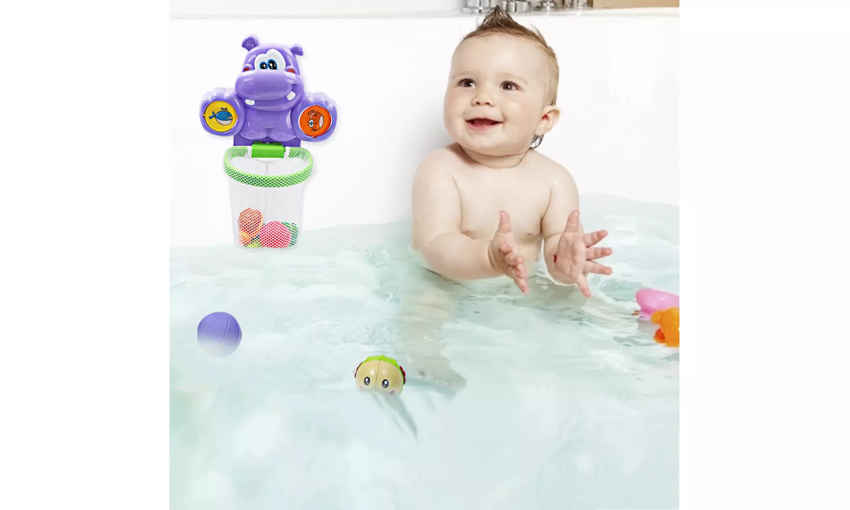 Hippo Basketball Hoop Bathtub Shooting Game Toddler Bath Toys Set - Second Medium