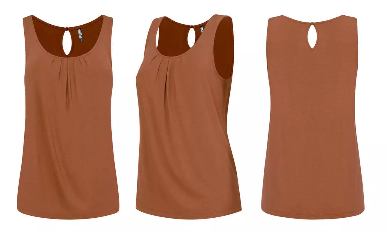 Made By Johnny Women's Pleated Front Scoop Neck Shell Tank Top