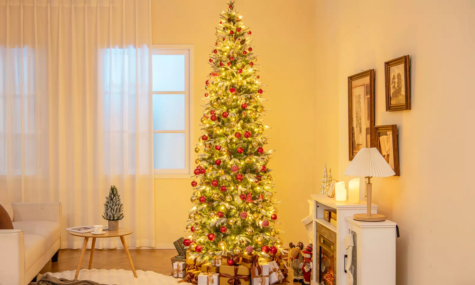Costway 6/7.5/9 FT Christmas Tree with PE PVC Branch Tips Warm White LED Lights