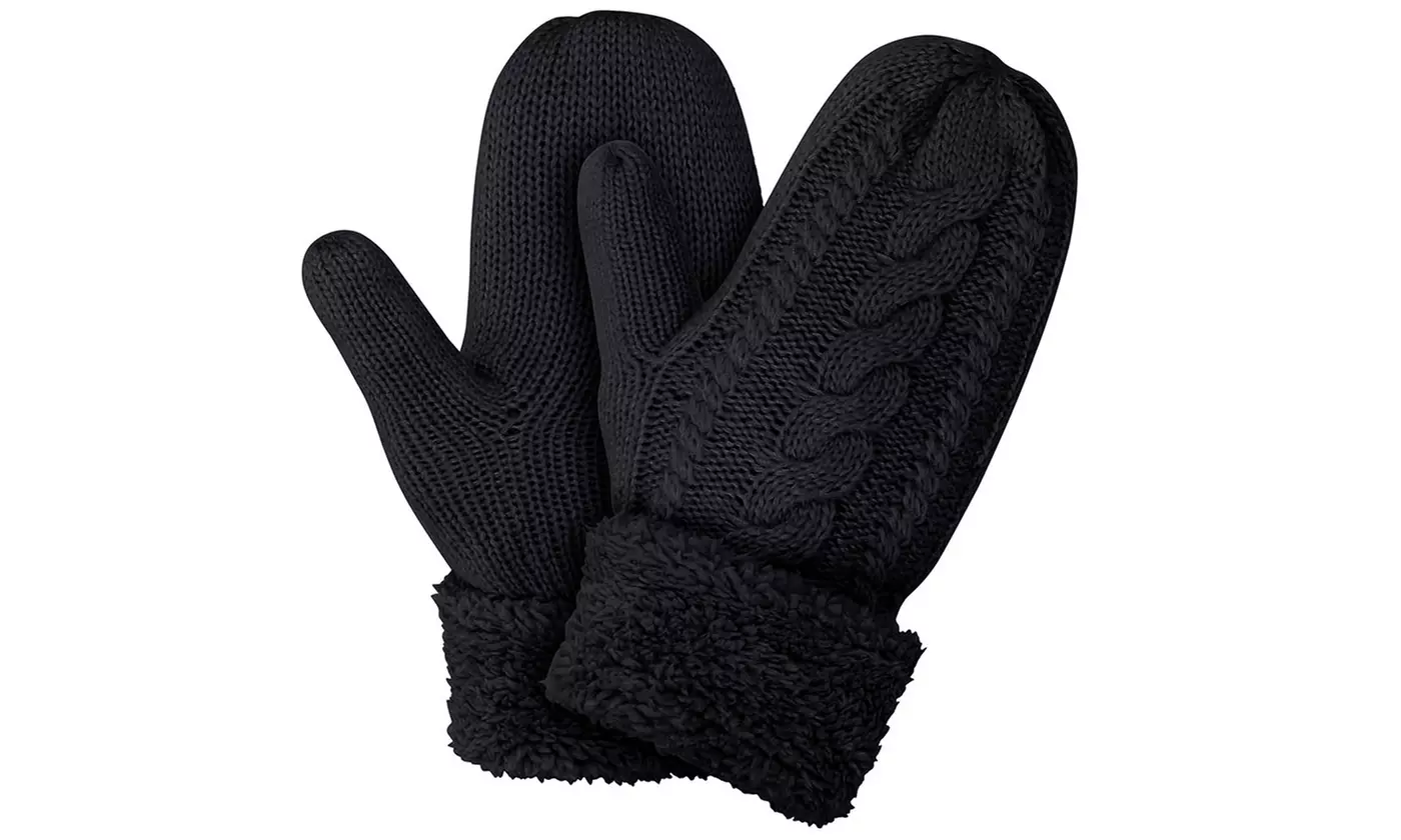 Women's Cozy Winter Knit Mitten Gloves With Fleece Lining