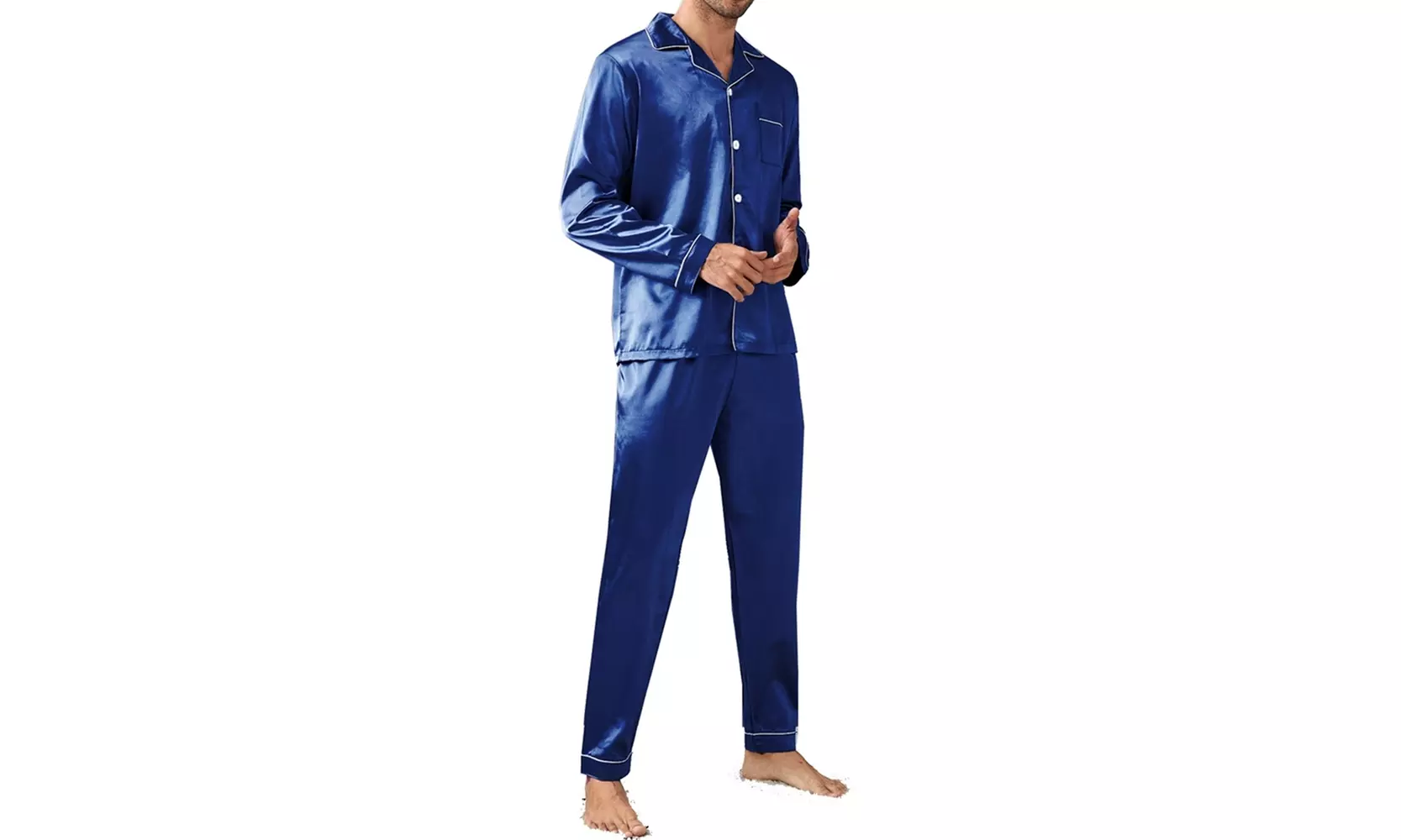 Men's Long Sleeve Soft Satin 2 Piece Pajamas Sleepwear Button Down Pjs Set