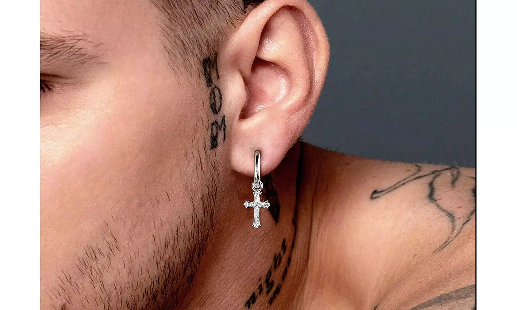 Men & Women 18K White Gold Plated CZ Cross Leverback Huggie Hoop Drop Earrings