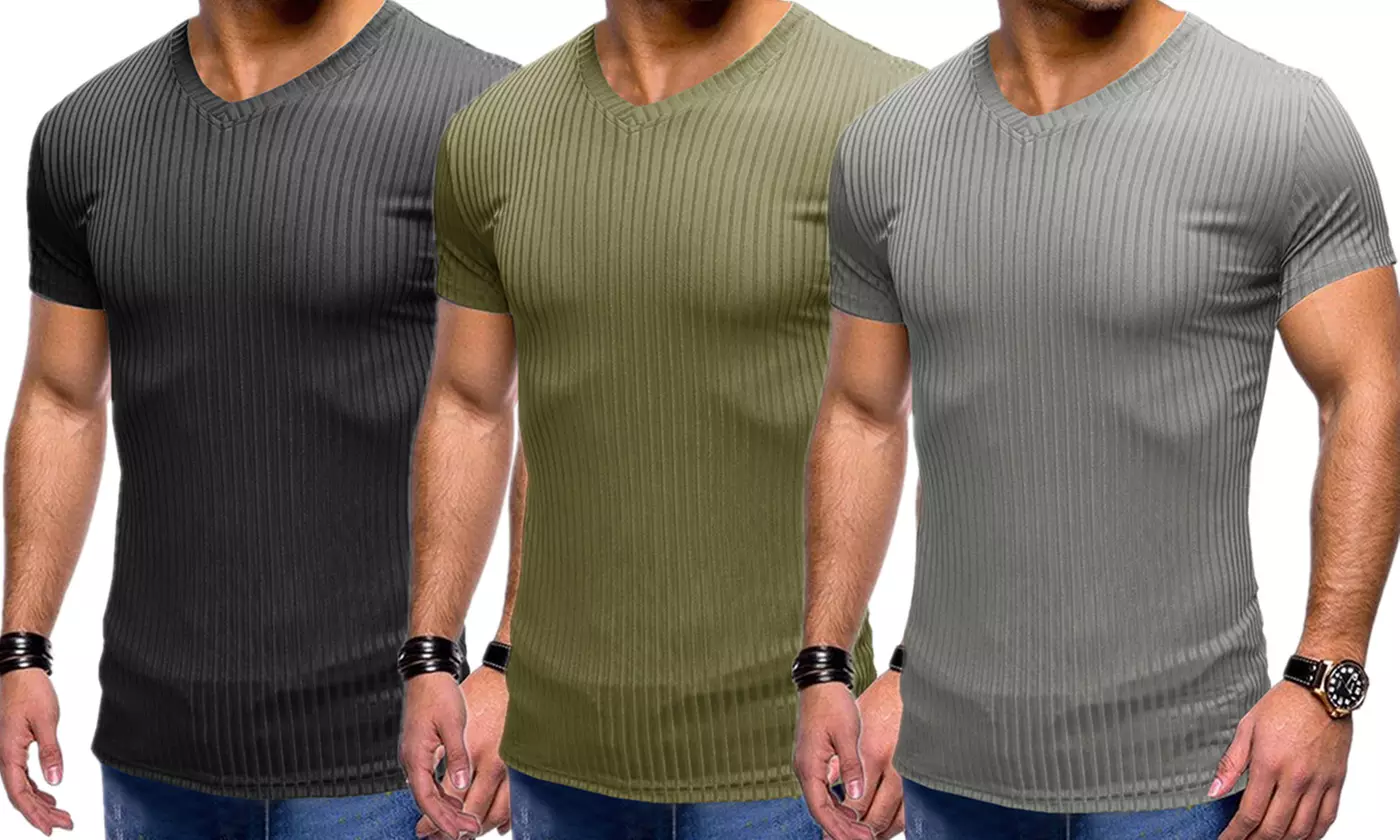 Men's Muscle Fit Shirt Gym V Neck Short Sleeve Shirt - Primary Image