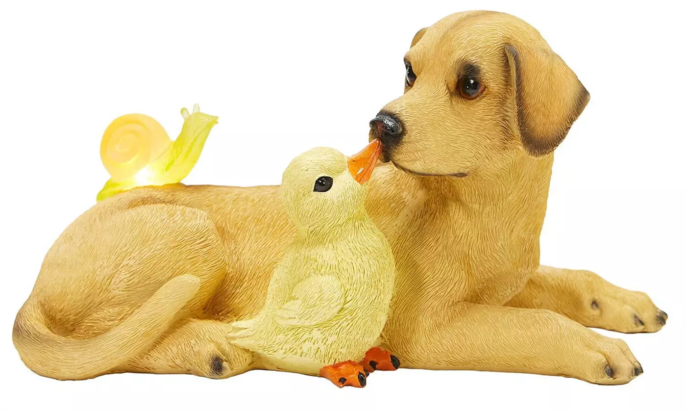 Garden Statue Labrador Figurine Resin Statue with Solar LED Light 14 x 7.5 Inch - Primary Image