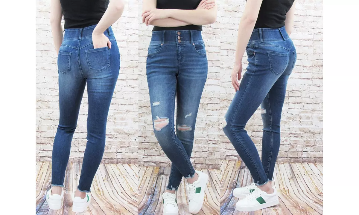 Tummy Tuck Triple Button Distressed Skinny Jean - Primary Image