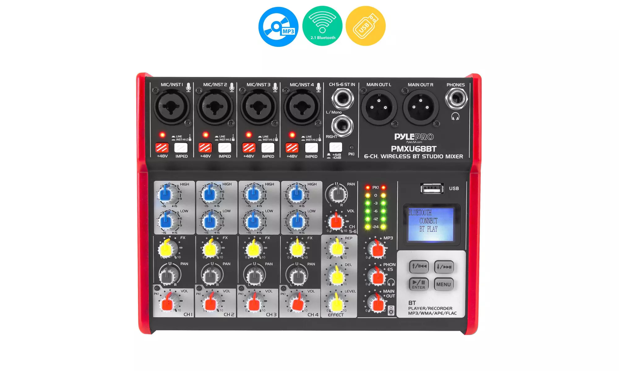 6-Ch. Bluetooth studio mixer - Pro audio digital DJ audio mixer console - Primary Image