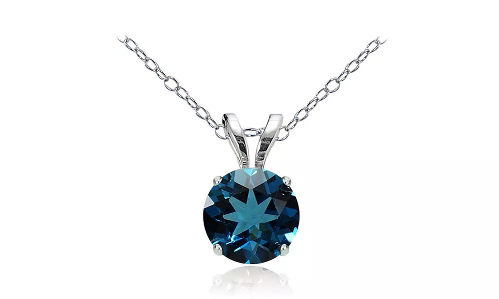 14k White Gold London Blue Topaz 6mm Round Solitaire Necklace  - Primary Image