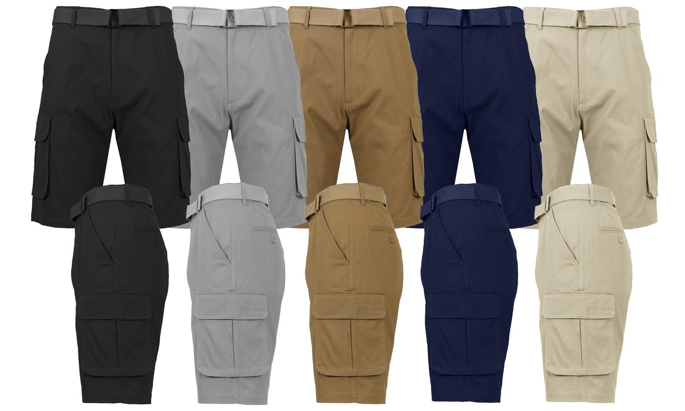 Men's Cotton Cargo Shorts With Belt (Classic or Stretch Design)