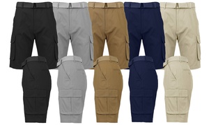 Men's Cotton Cargo Shorts With Belt (Classic or Stretch Design)