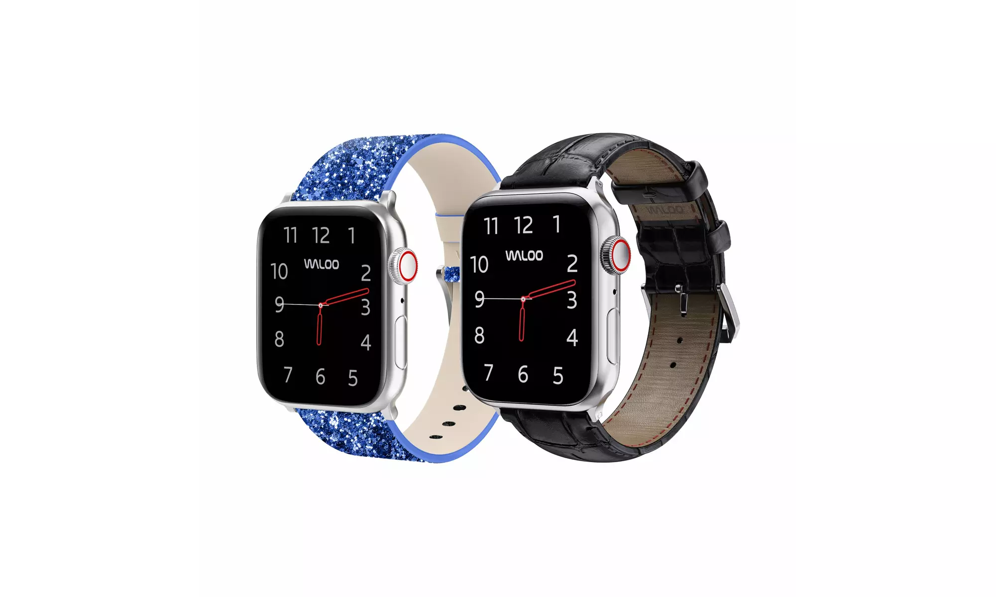 Waloo 2-Pack Leather Bling and Crocodile Embossed Apple Watch Bands