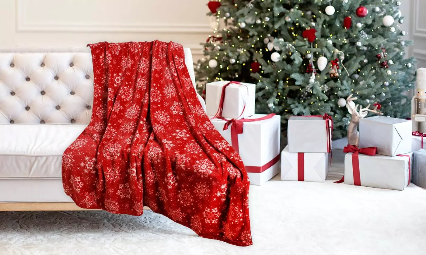 Kathy Ireland Holiday Print Plush Flannel Throw Blanket
