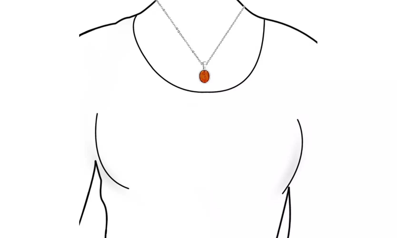 Oval Honey Amber Bezel Set Pendant .925 Sterling Silver 18 Inch Chain - Second Medium