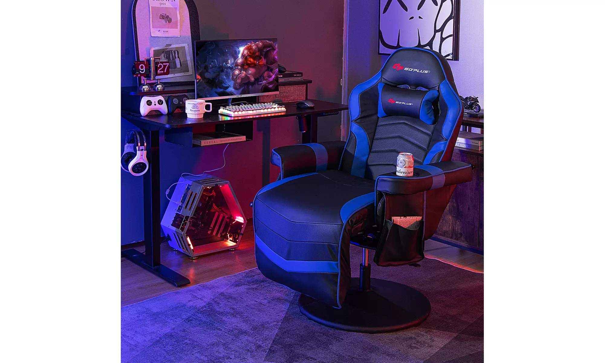 Costway Massage Gaming Chair - Adjustable Racing Swivel Chair with Cup Holder